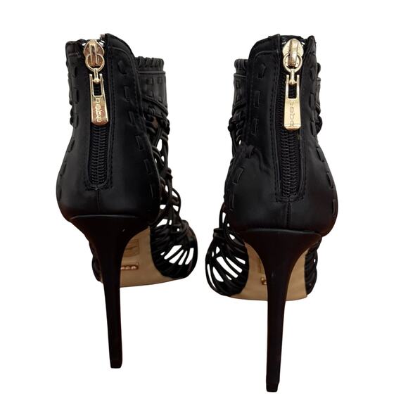 NWOB Bebe Rylea Open Toe Ultra High Black Heels Women's SZ 6 - Picture 7 of 9